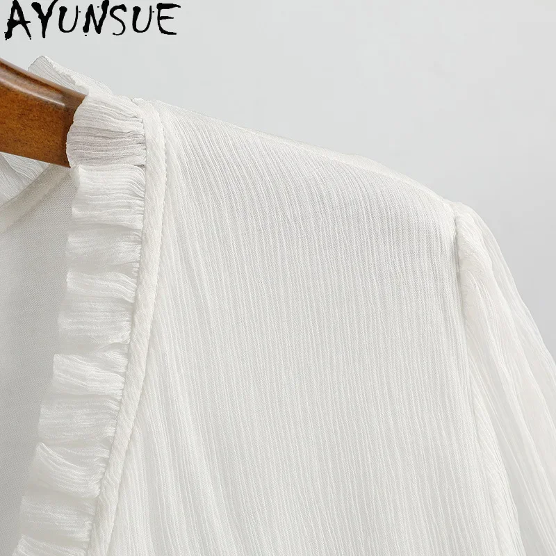 AYUNSUE-Robes longues Mulberry Injfur ses pour femmes, Robes élégantes simples, Robe blanche dégradée, Col en V, Vêtements pour femmes, Été, 100%, 2024