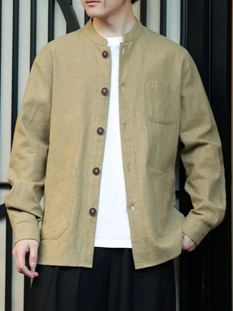 

Новый мужской костюм из тонкого хлопка и льна с длинным рукавом в китайском стиле: модный комплект Zhongan, Hanfu, Tang Suit