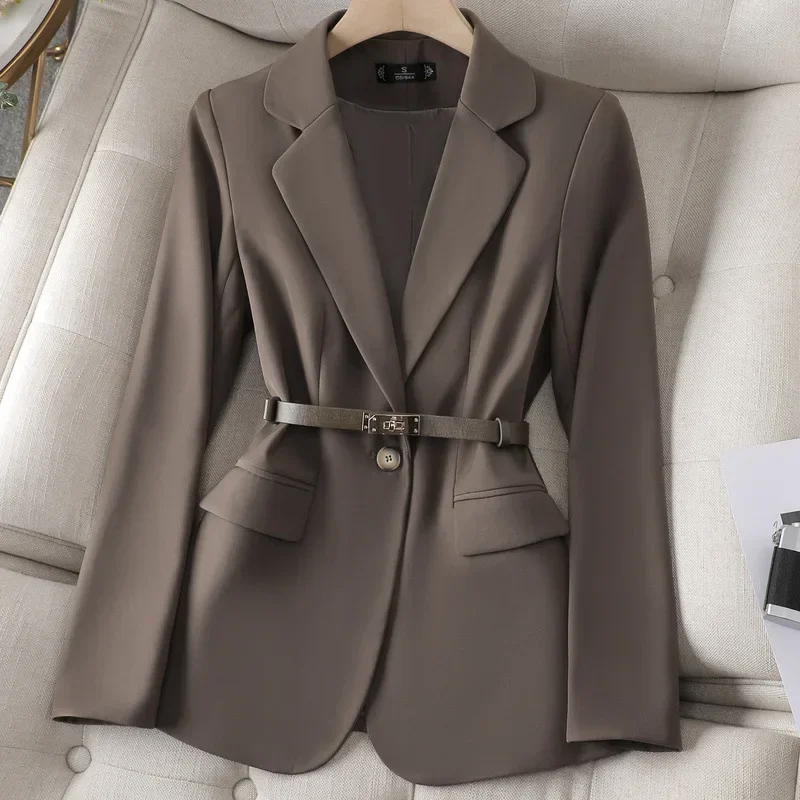 Women's Spring and Fall New Fashion Solid Color Single-button Suit Jacket Artsy Retro Slim-fit Belt Temperament Suit Jacket Y2k