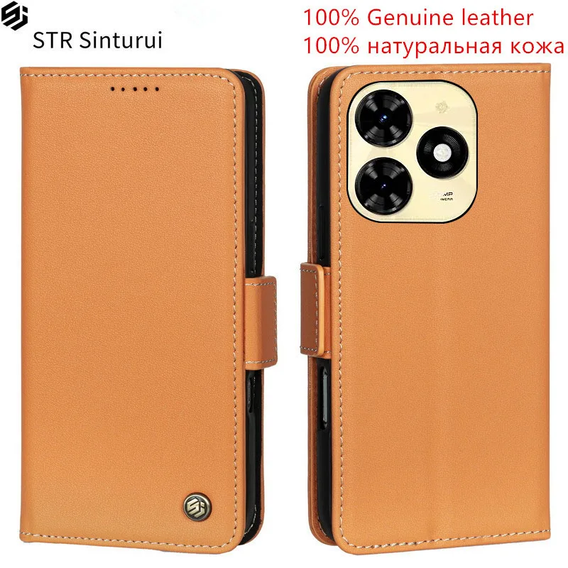 

STR Genuine Nappa grain leather card Slot Wallet Cover For Tecno Spark 20P 20 Pro+ 20C Go 2024 2023 10 5G 10C Flip phone Case