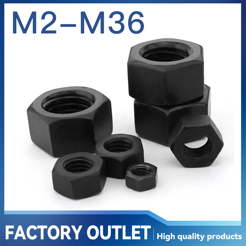 

1-50Pcs Black Hexagon Hex Nuts M2 M2.5 M3 M4 M5 M6 M8 M10 M12 M14 M16 M18 M20 M22 M24 M27 M30 M36 Oxide Carbon Steel