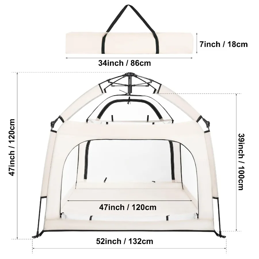 Portable Baby Playpen with Canopy Infant Play Yard Beach Tent Mosquito Net for Indoor and Outdoor Beige