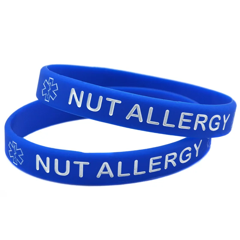 

50 Pcs Nut Allergy Silicone Bracelet Medical Allergy Wristband for Daily Reminder Adult Size 4 Colors