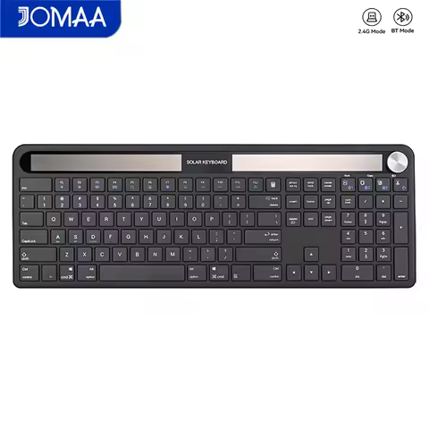 Ergonomic Bluetooth/2.4G Wireless Solar Keyboard with Volmue Knob,Rechargeable 111 Key Full Size Keyboard for PC/Laptop/Tablet