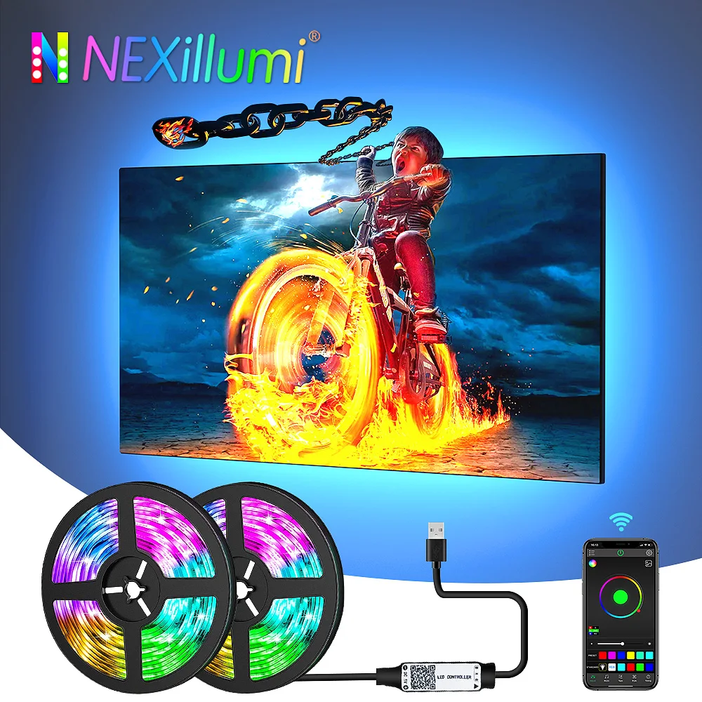 Nexillumi LED Strip Lights 1M-15M TV LED Backlight for 22 Inch-85 Inch TV RGB LED Strip USB Powered, APP Control Sync to Music