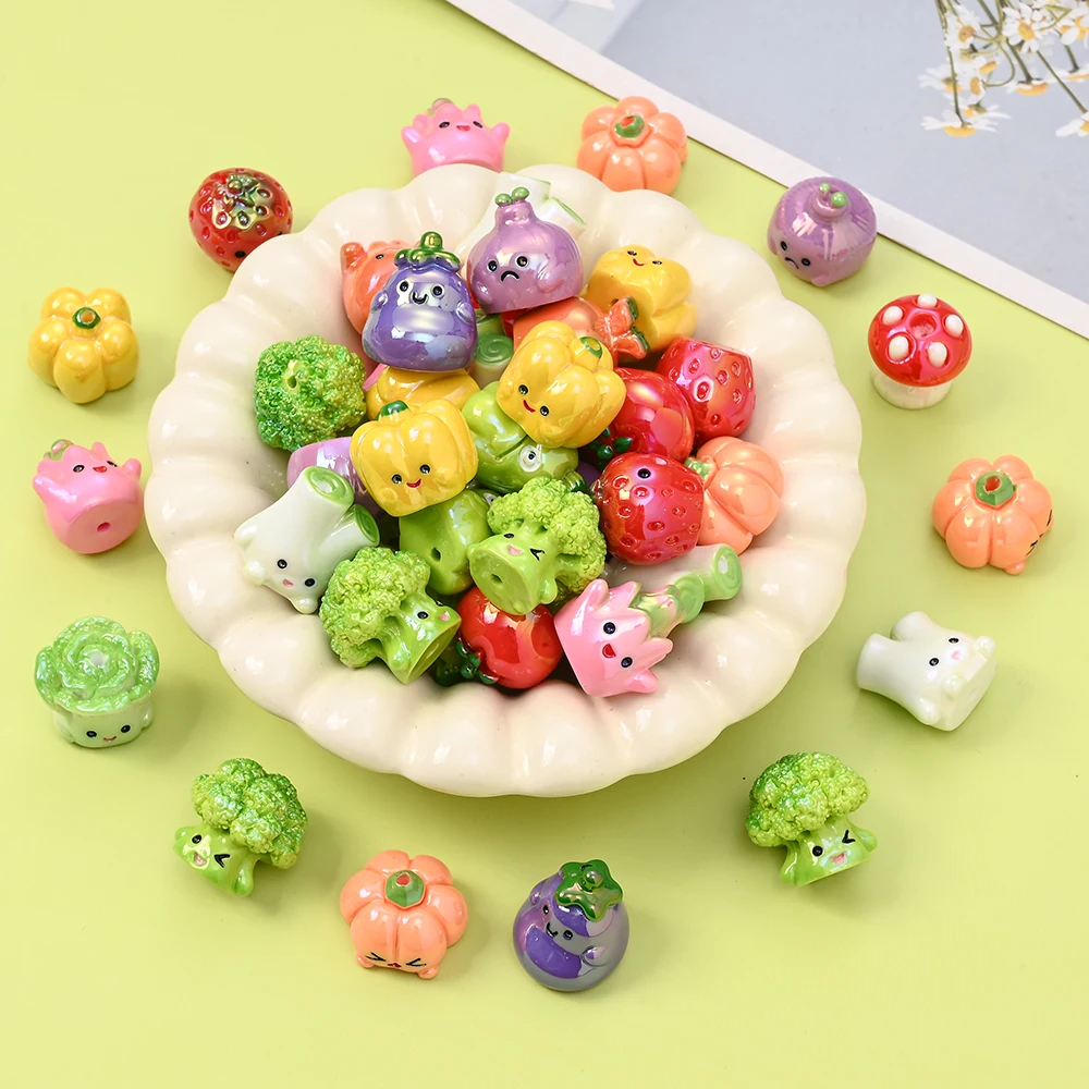 10Pcs Simulation Vegetable Shaped Resin Beads Randomly Mixed DIY Jewelry Pacifier Chain Clips Decoration Accessory Making