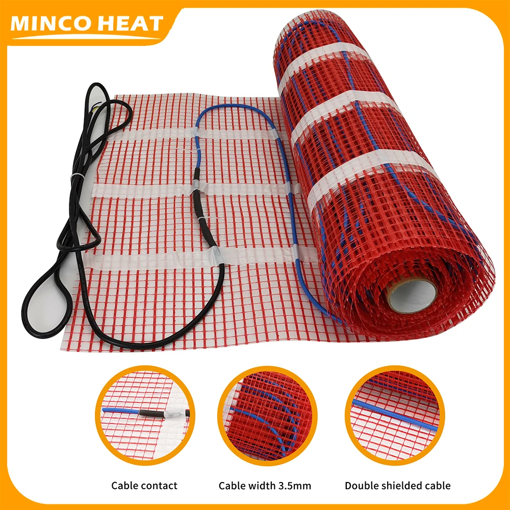 Minco Heat AC200~240V 50/60Hz 150w/㎡ 0.5~15㎡ Twin Conductor Electric Heating Floor Cable Electric Warm Mat for Tile Cement