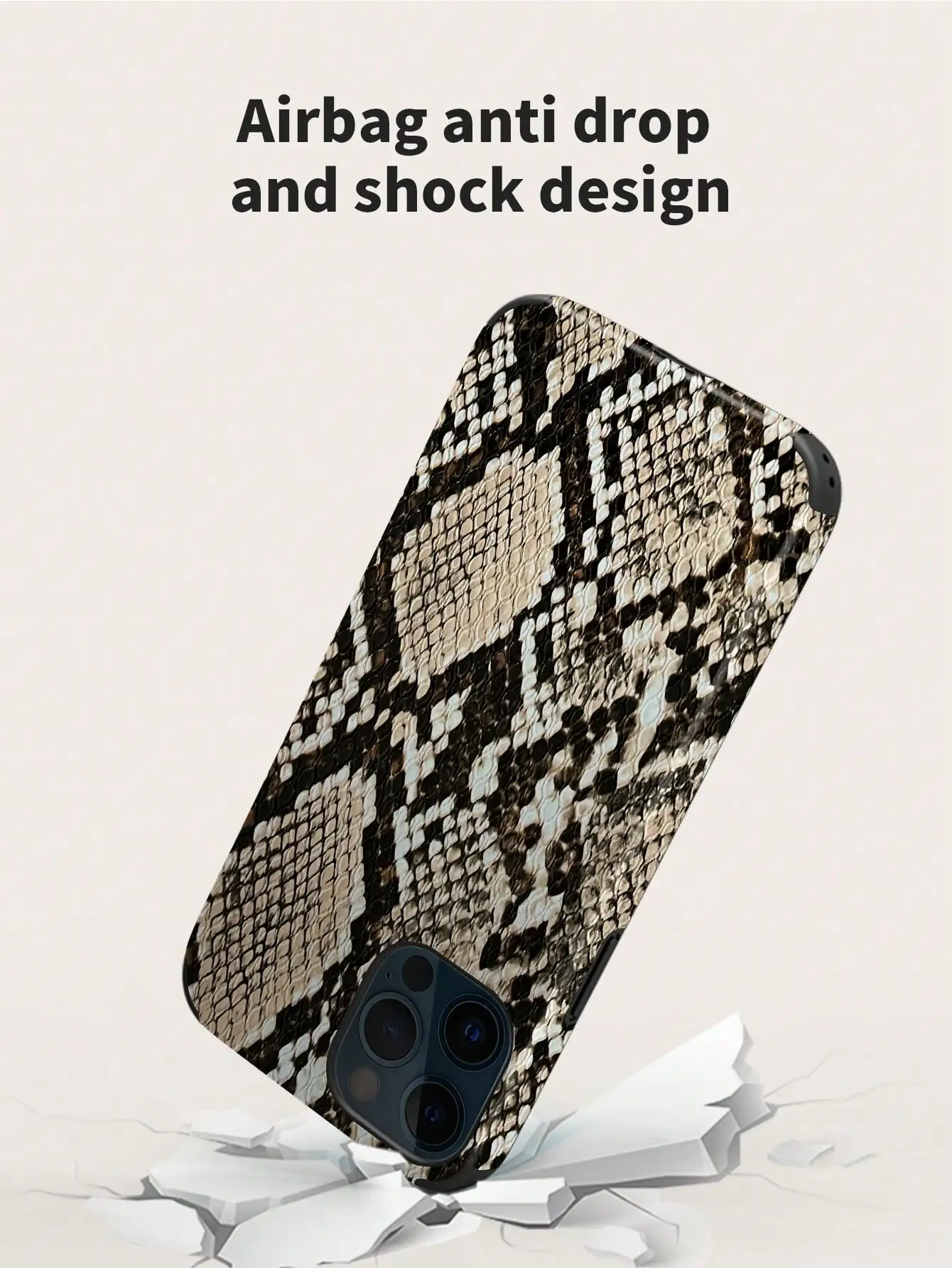 1 Beige Snake Pattern Pu Leather Anti-Fall and Shock-Proof Belt Spin Design Leather Craft Mobile Phone Case Suitable for iPhone
