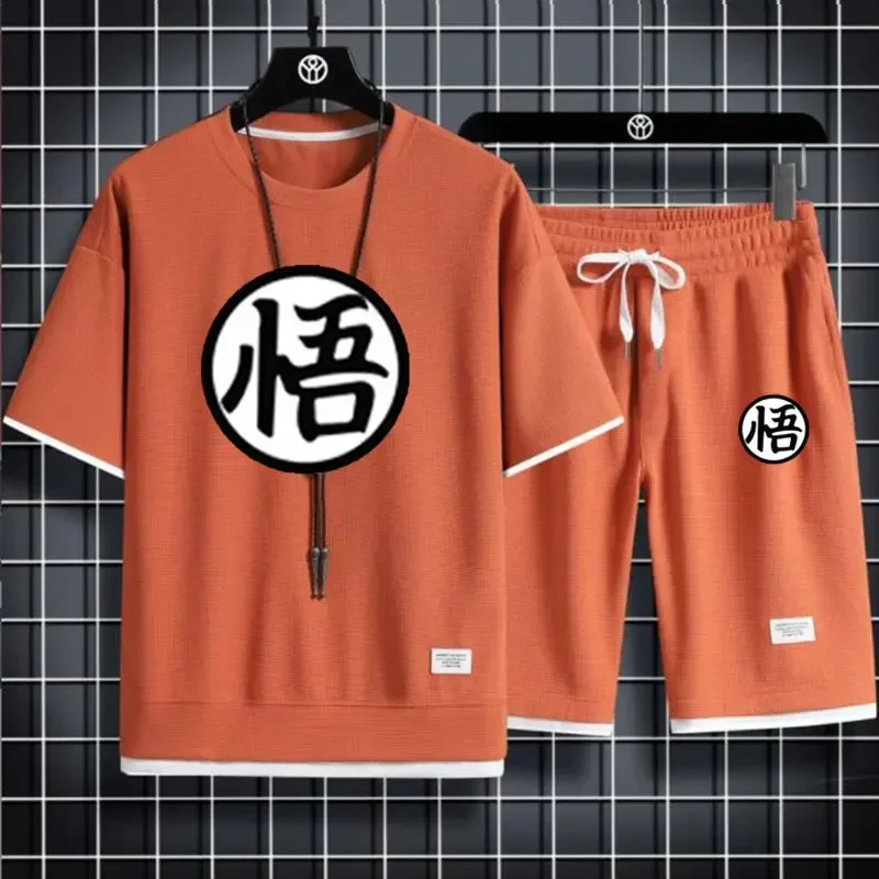 Ropa deportiva de anime para hombre, conjunto de camiseta y pantalones cortos de Son Goku, ropa deportiva de dos piezas, conjunto informal y transpirable