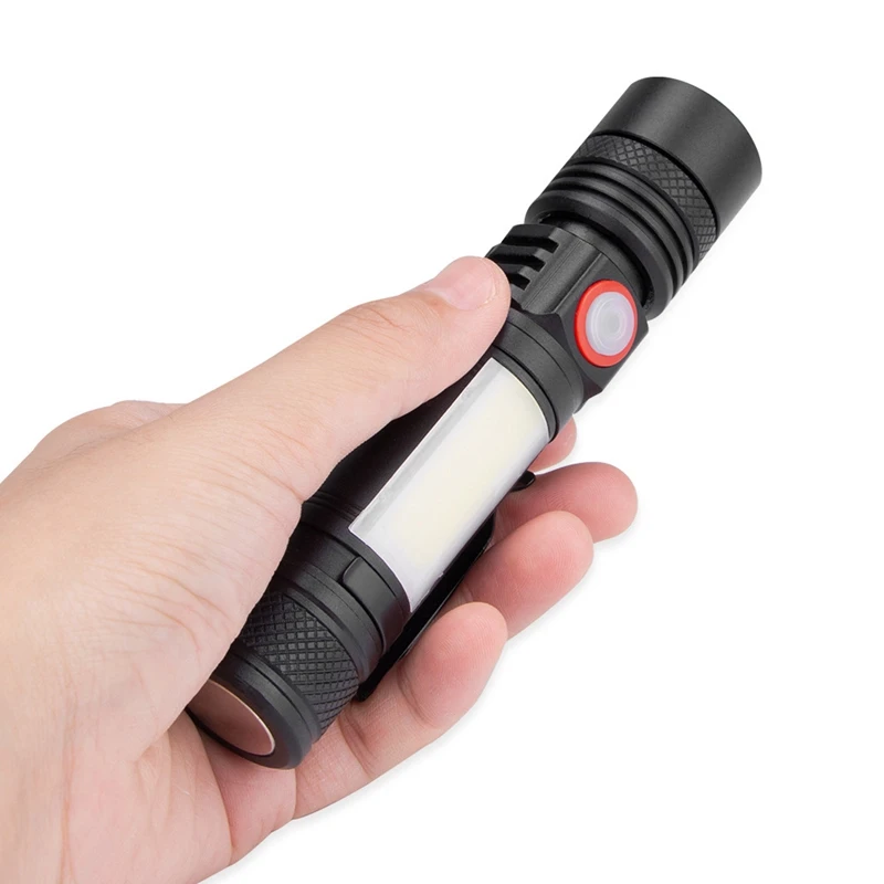 SEWS-LED Flashlight Waterproof Flashlight Magnetic Torch Zoom T6+COB Flashlight With A Clip Portable Hand Light 18650 Battery