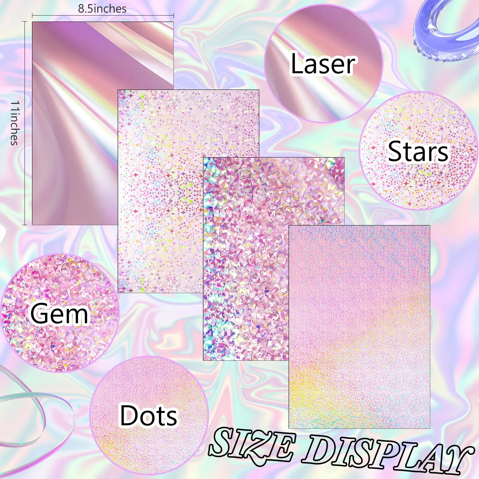 24 Sheets Holographic Cardstock 8.5 x 11, 250gsm Metallic Cardstock Glitter Mirror Paper for Crafts, Party Decoration, Scrapbook