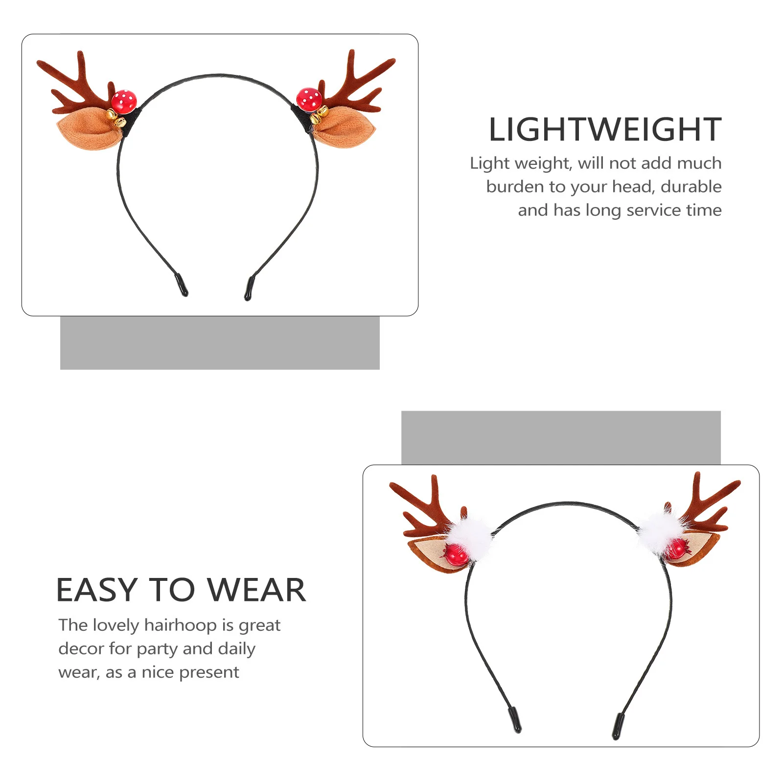

2Pcs Xmas Antler Hair Hoops Durable Headband Party Supplies Christmas Hair Decoration Christmas Hairhoop Adorable Headdress