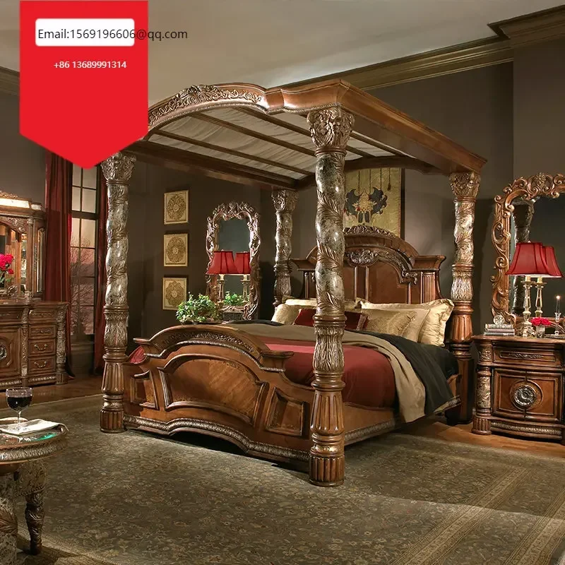 

Custom-made European Imperial Bed 2m Full Marble Widened And Enlarged Villa Deluxe Luxury of Palace Wood Court Master Double