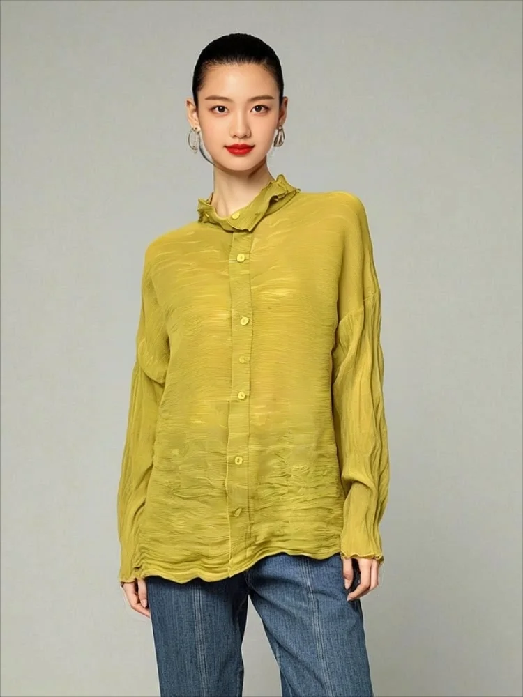 

Miyake Fold 232, осеннее новое складное пальто ручной работы с пряжкой и воротником-стойкой, складной кардиган ручной работы, стильный стиль