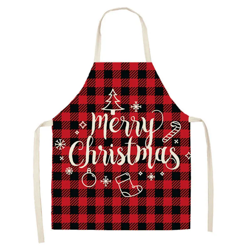 Christmas decoration apron Merry  red plaid printed  kitchen restaurant oil-proof and stain-proof