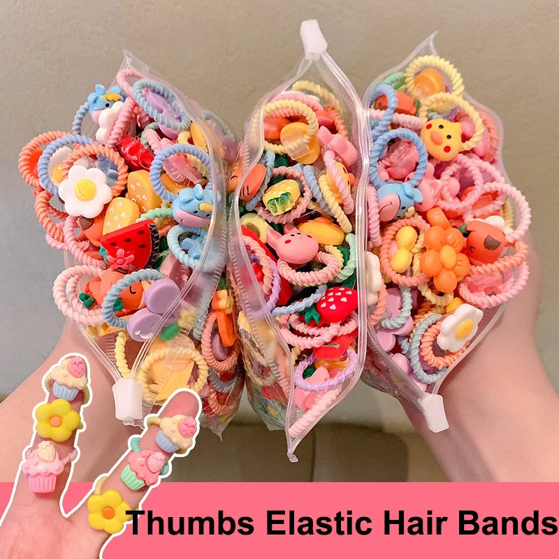 20Pcs/Lot Girls Hair Accessories Small Size Thumbs Elastic Hair Bands Rubber Scrunchies Cartoon Headwear Cute Children Headdress