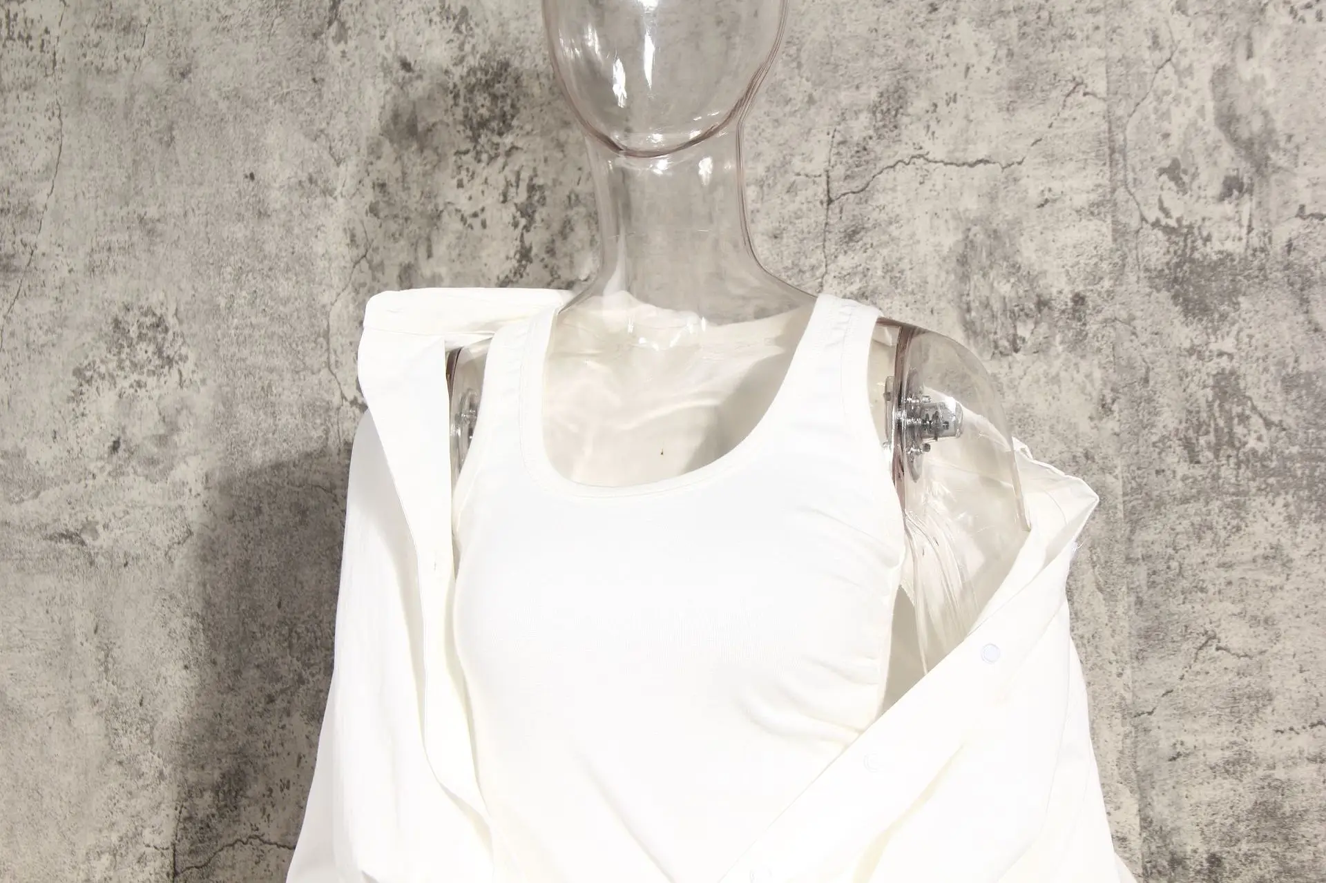 Women's Medium Long Untrue Two-Piece Dress White Irregular Suspender Vest Inside Niche Spring Shirt Dress