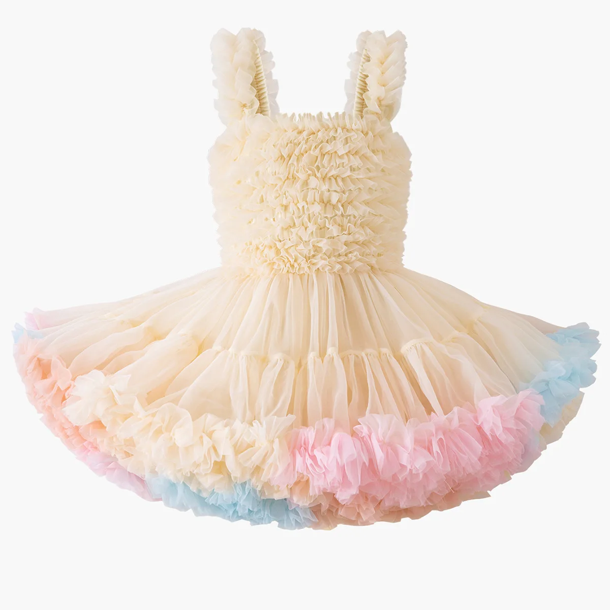 Baby Girls Sling Tutu Dress Pastel Gradient Ruffle Tulle Princess Dress Kids Fluffy Mesh Ball Gown Children Photo Shoot Outfit