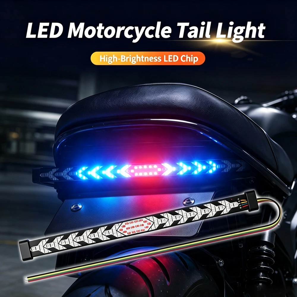 2pcs 30cm Motorcycle Tail Light Strip Fishbone Light Red Blue Flashing with Turn signal Multi-mode Streamer UTV ATV Light Bar
