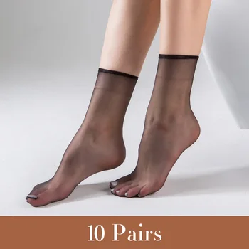 10 Pairs Solid Ultra-thin Socks, Soft & Breathable Sheer Invisible Socks, Women's…