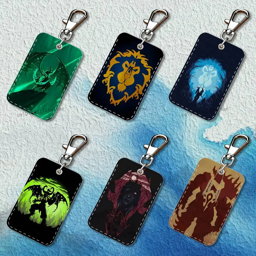

Game W-World Of W-Warcraft Rectangle Card Case Leather Card Holder Keychain Key Ring Transportation Card Case