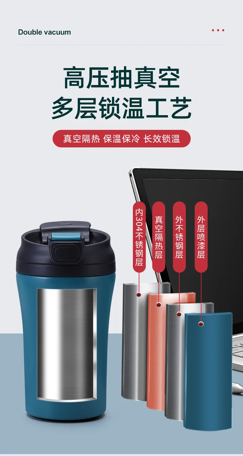 Reisebecher aus Edelstahl mit Strohhalm, tragbare Kaffeetasse für Büro/Auto, isolierter Thermobecher (13,5 Unzen, heiß und kalt) – Detail 1