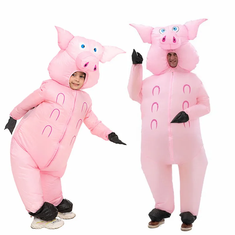 Kids Adult Cute Pink Pig Inflatable Costume Anime Suits Dress Mascot Halloween Party Cosplay Costumes for Man Woman Boys Girls