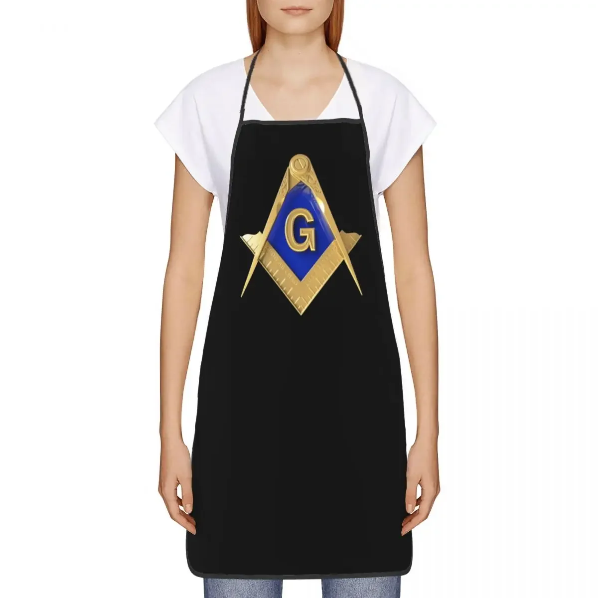 Gold Freemason Logo Apron Women Men Unisex Bib Masonic Freemasonry Cooking Kitchen Tablier Cuisine Chef Baking