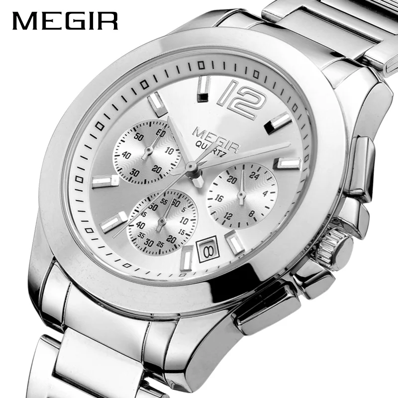 

MEGIR Fashion Watch for Men Steel Bracelet Business Wristwatch Luminous Waterproof Quartz Chronograph 24-hour Reloj Hombre 5006G