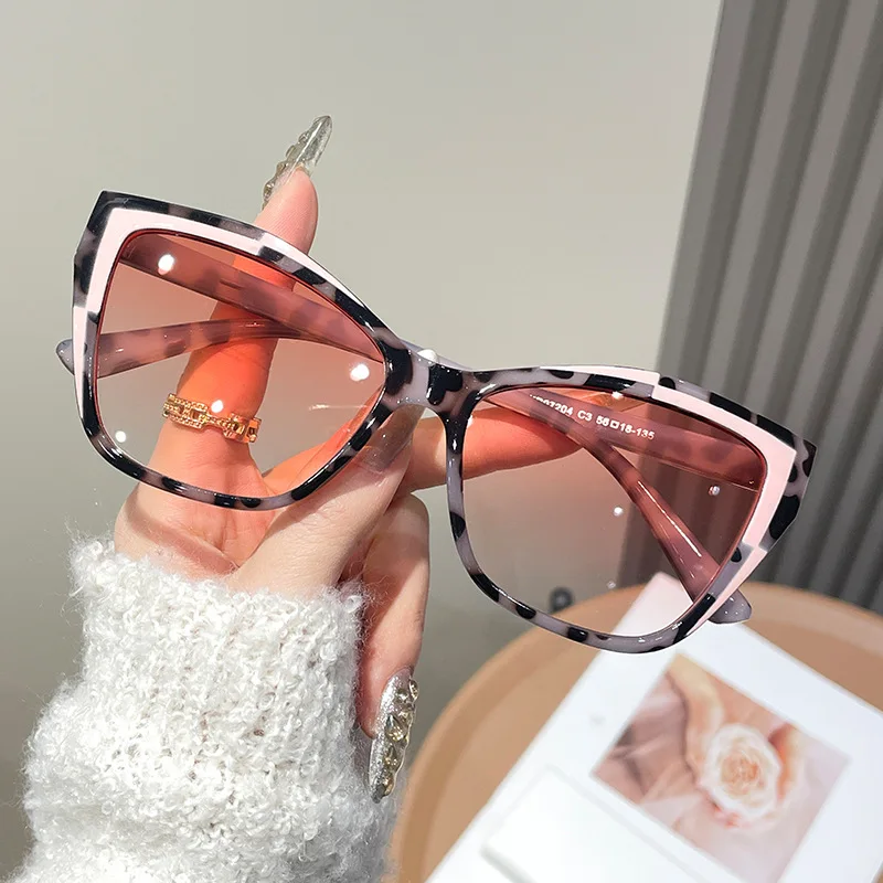 Women Color Block Cat Eye Eyeglasses Frame Trendy All Match Fashion Personality Sunglasses
