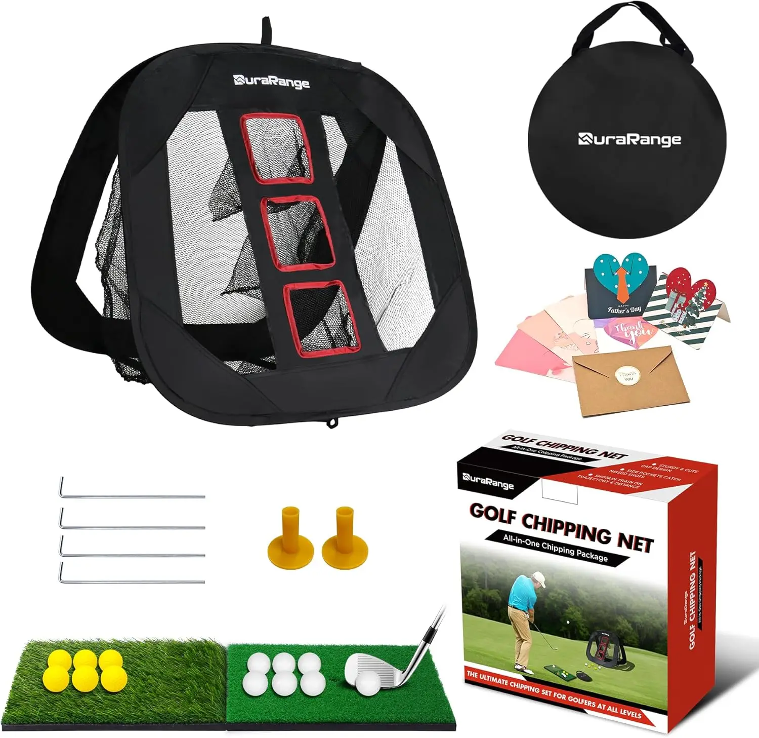 

Pop-Up Golf Chipping Net for Precision & Distance Training, Indoor Outdoor Practice with Mats and Balls, Portable Gift Set
