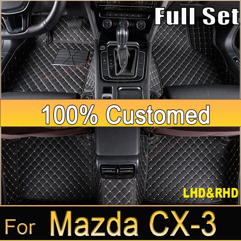 Car Floor Mats For Mazda CX-3 CX3 DK 2016~2022 Leather Luxury Mat Protective Rug Carpet Set Auto Interior Parts Car Accessories