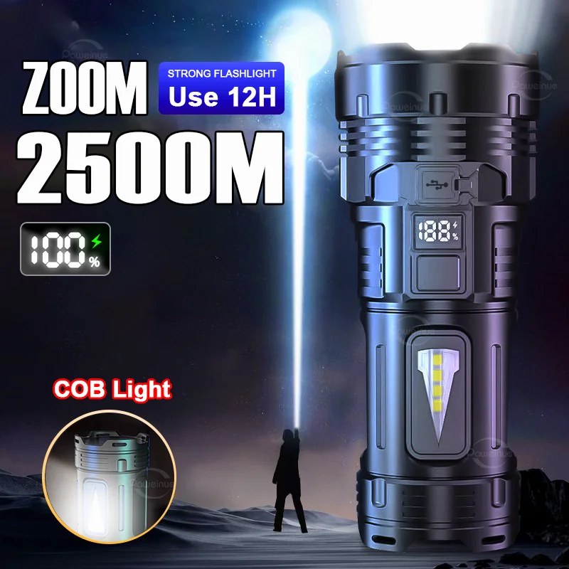 

7LED Strong Light High Power LED Flashlight Rechargeable USB Torch Long Range Tactical Flashlight Fishing Hunting With COB Light