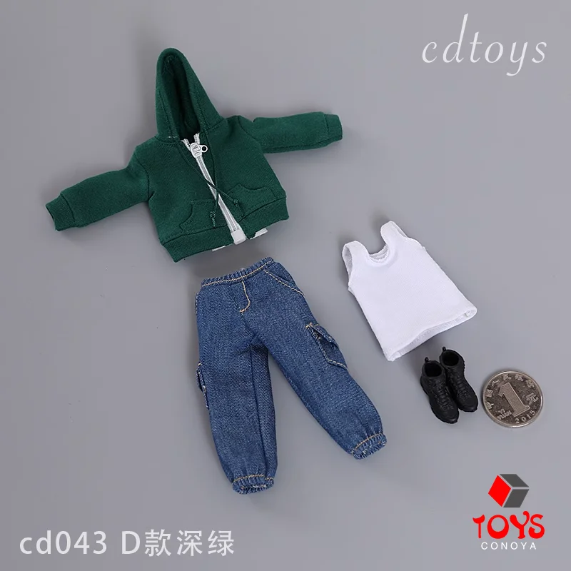 재고 cdtoys cd043 캐주얼 지퍼 후드 재킷, 대형 포켓 작업 바지, 옷 모델에 맞는 6 인치 액션 피규어 인형, 1/12 체중계