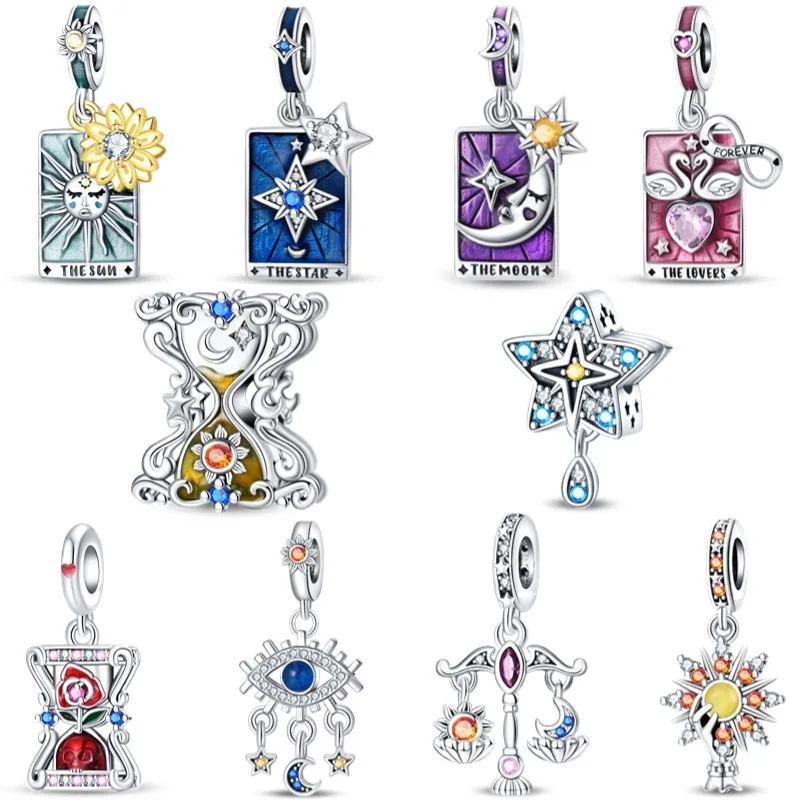 

925 Sterling Silver Classic Sun Moon Stars Magic Tarot Charms Pendants For Women Fit 925 Original Bracelets DIY Jewelry