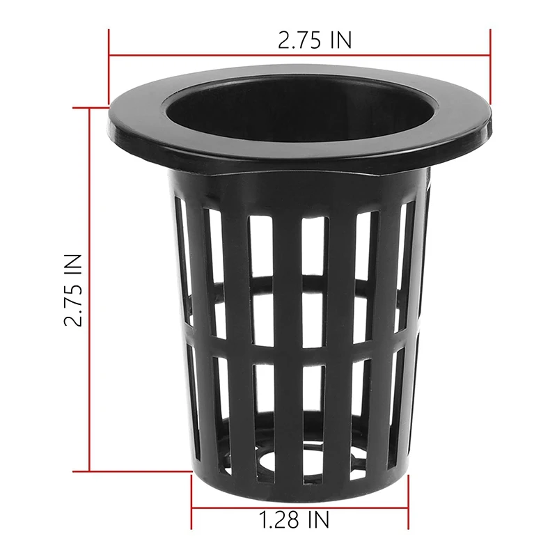 100 Pcs Black Plastic Slotted Mesh Net Plant Cups Pots Bucket Basket For Hydroponics/Aquaponics/Orchids 70MM