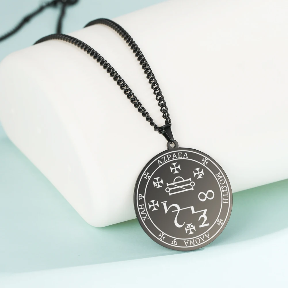 Archangel Azrael Seal Solomon Angel of Death Kabbalah Amulet Pendant Necklace Stainless Steel Jewelry