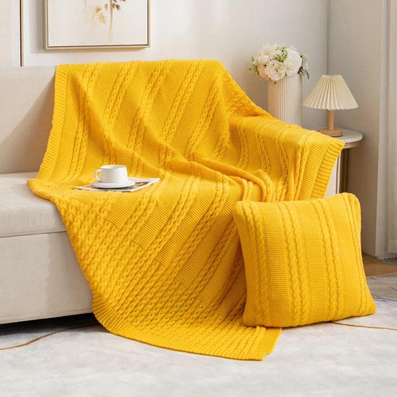 

2025 new simple four-season blanket solid color knitted blanket office living room nap sofa blanket