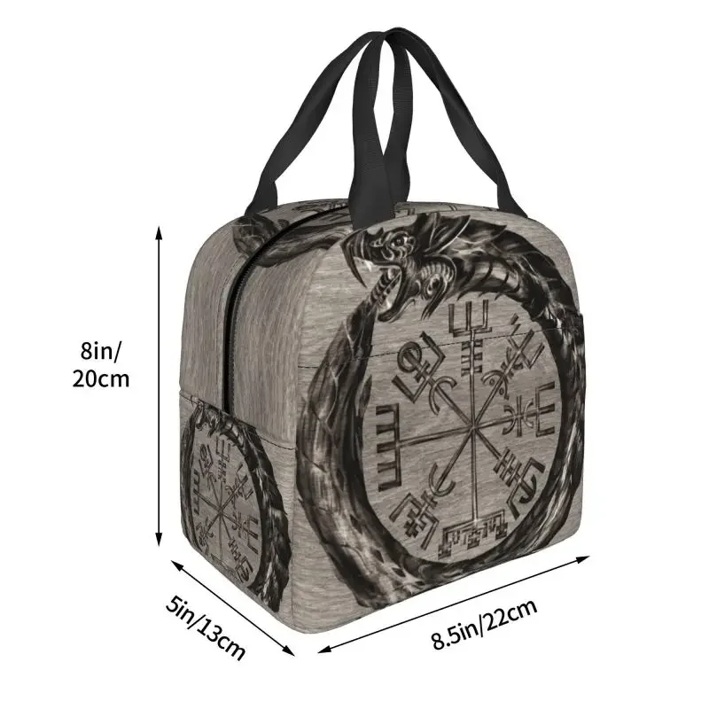 Ouroboros With Vegvisir Insulated Lunch Bag for Camping Travel Norse Dragon Viking Compass Cooler Thermal Bento Box Children