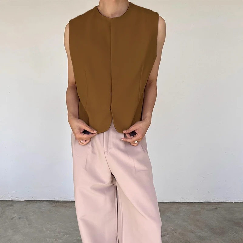 

INCERUN мужские жилеты однотонные с круглым вырезом без рукавов повседневные мужские жилеты уличная одежда свободные 2025 модные жилеты для отдыха мужские S-5XL