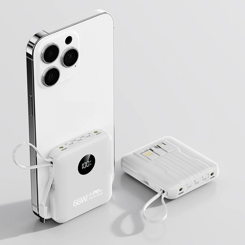 66W Super Fast Charge Mini Power Bank with Built-in Cable 20000mAh High Capacity Portable Charger