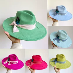 Suede 2024 new peacock feather accessories peach heart top 9.5cm hat brim men's and women's jazz hat fedora  sombrero