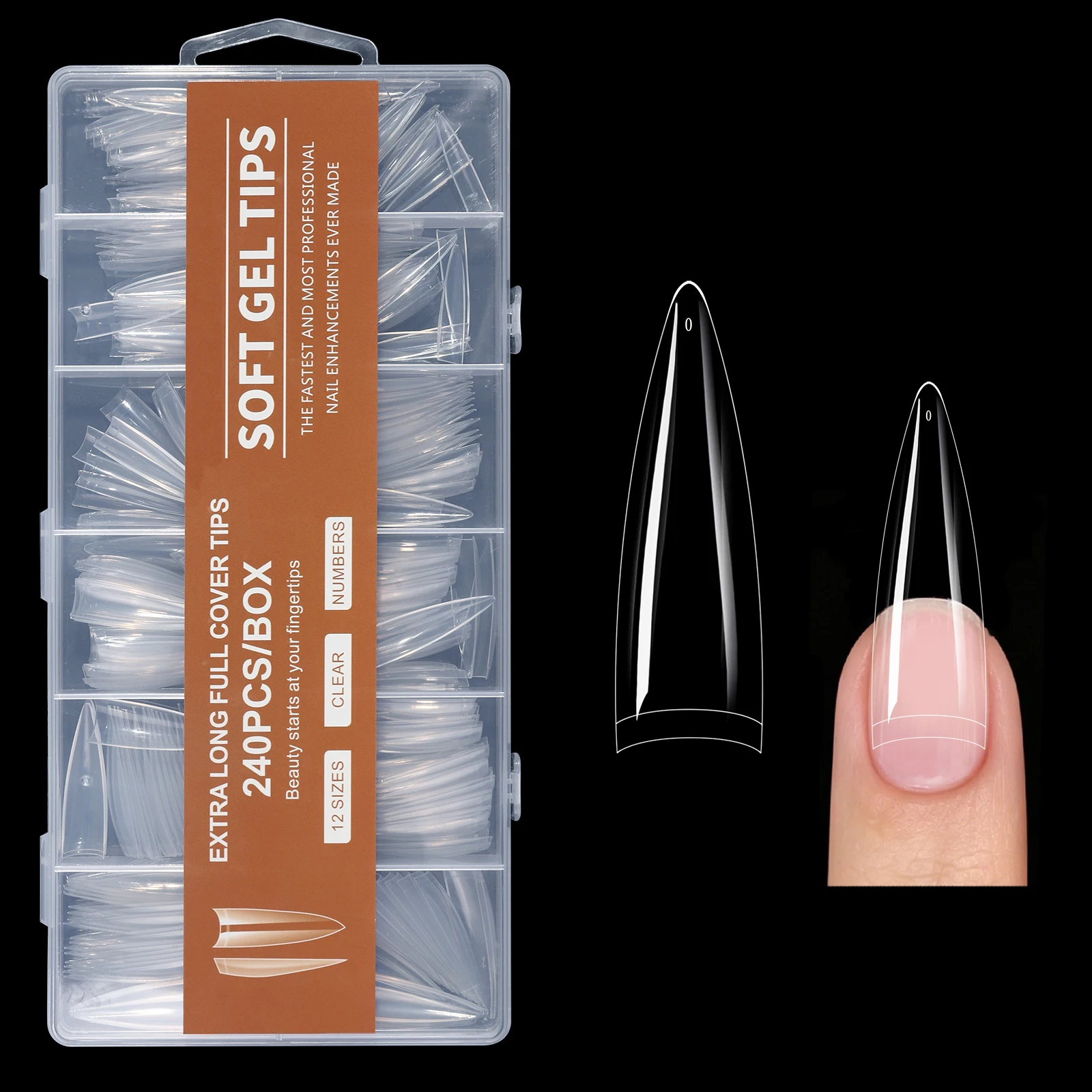 240 Stück Extra Lange Klare Weiche Gel-Nagelspitzen Künstliche Nagelverlängerungen Ohne Feile Benötigt Spurlose Faltbare Abziehbare Nagelspitzen-Box für Salons – Detail 15