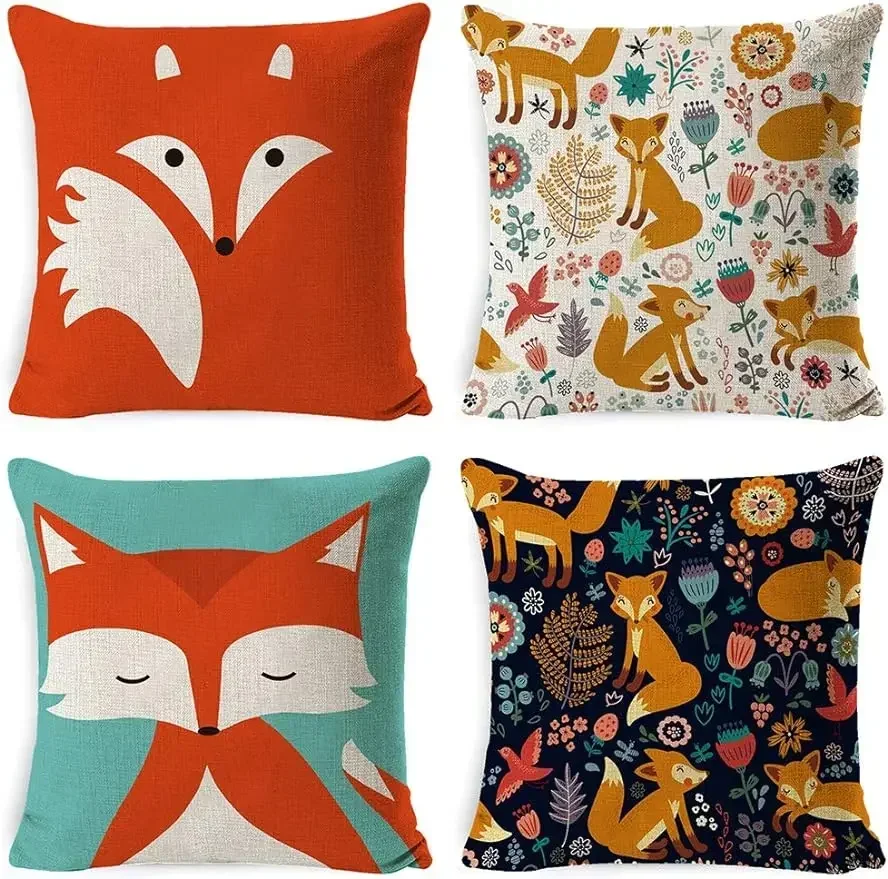 Fox pillowcase sofa pillowcase home décor linen square cushion cover pillowcase 50*50 decor