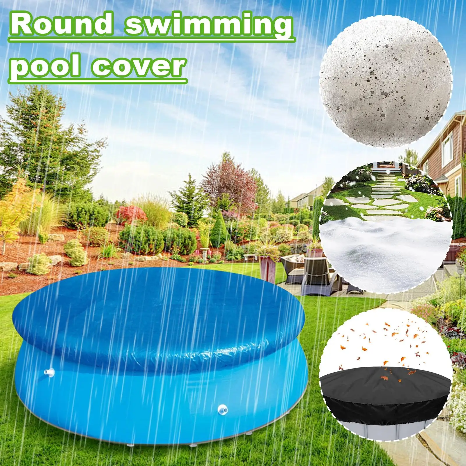 Pool Cover 220/290/350cm Dustproof Waterproof Safety Protector with Drawstring for Round Inflatable Swimming Spa Pond Outdoor