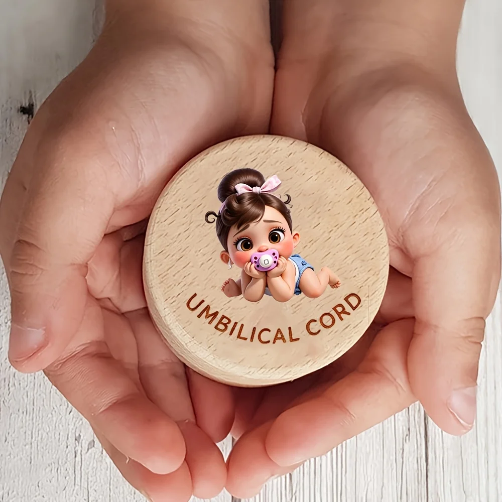 1PCS 2D Flat Wooden Umbilical Cord Box Storing Teeth Fetal Hair Tooth Storage Growth Commemorative Birth Souvenir Home Decor