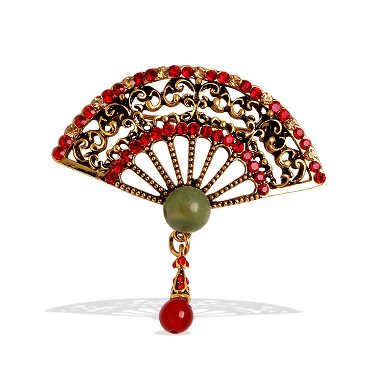 Chinese Style Ethnic Rhinestone Pearl Retro Fashion Fan Brooch брошь женская Weddings Party Casual Brooch Pins Gifts