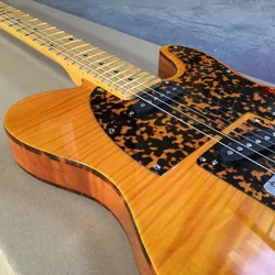 hot sale 6-string electric guitar split body, yellow body tiger pattern veneer, maple fingerboard & track,in stock, perfect tone