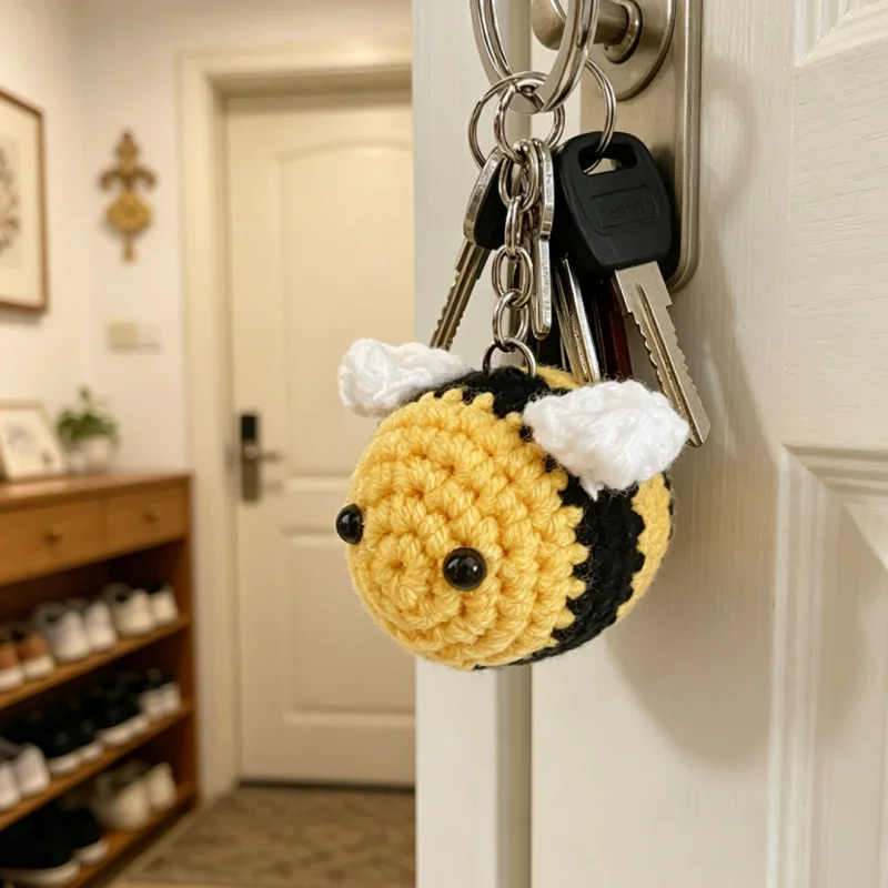 Little Bee Keychain, Soft Cartoon Bee Pendant Charm, Cute Bee Ornament for Car Key Ring, Backpack Bag Accessory Gift