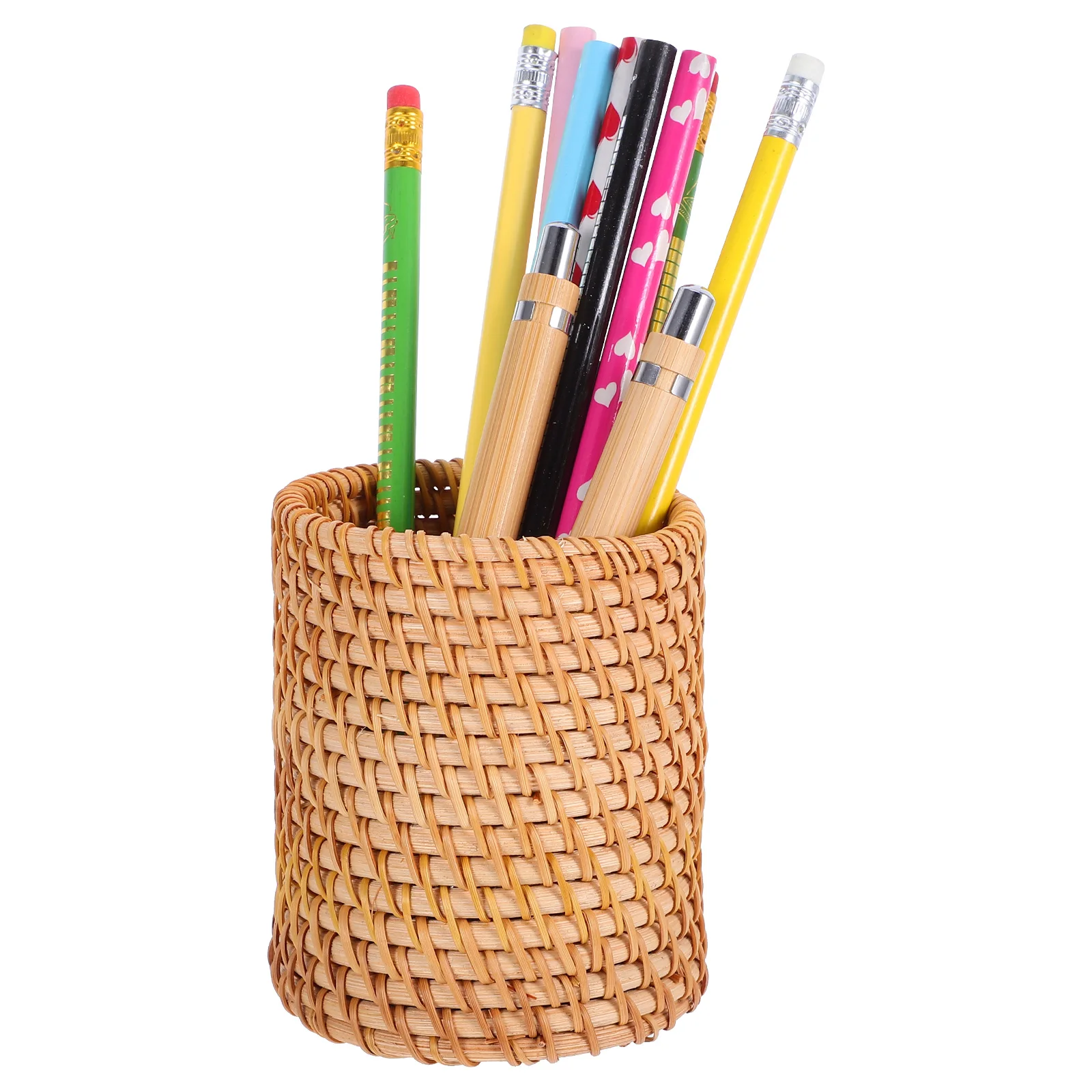 

Rattan Pen Holder Vintage Handwoven Stationery Organizer For Desk Office Accessories Aesthetic Workspace Storage Round Base